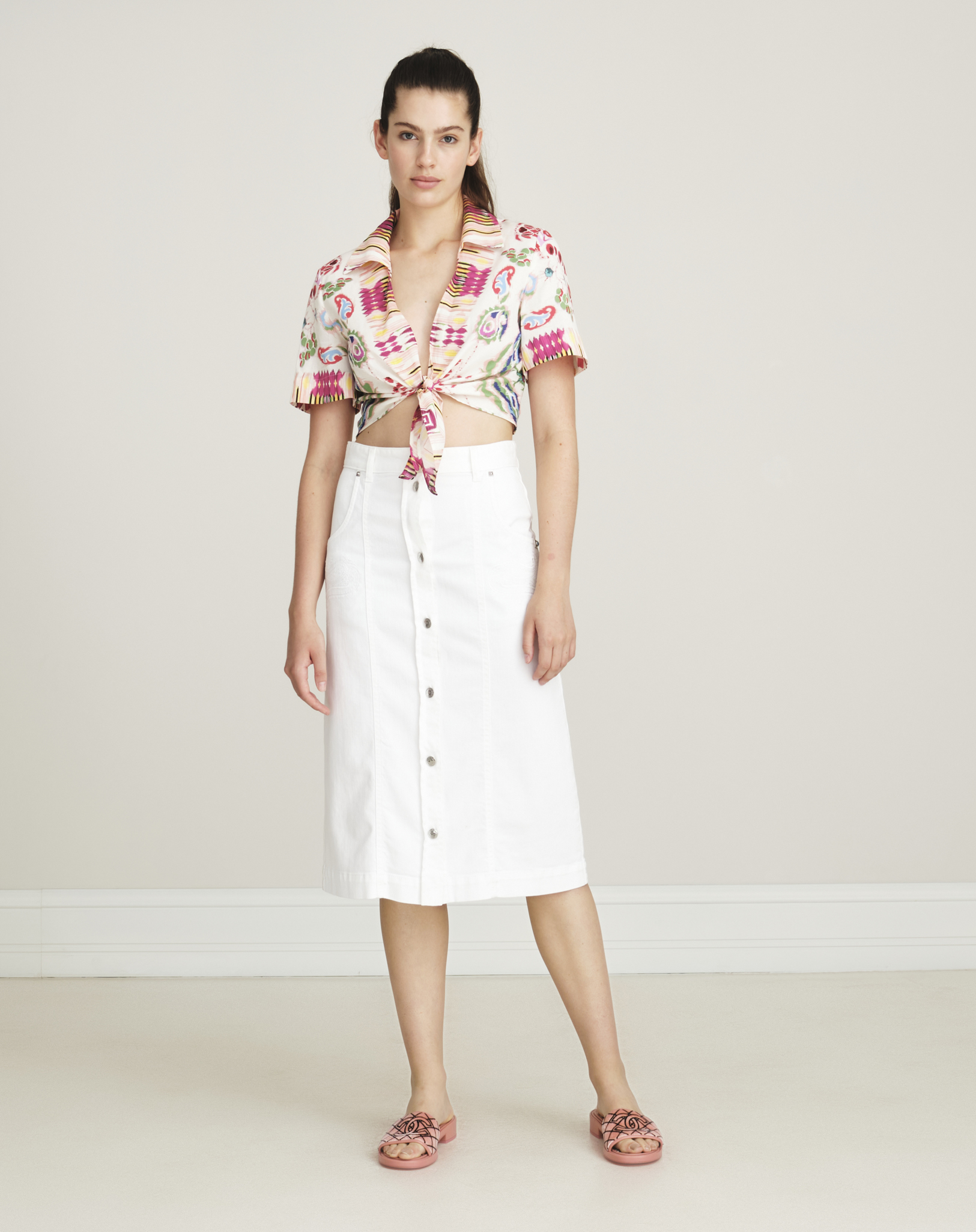 Etro- White Denim Midi Skirt